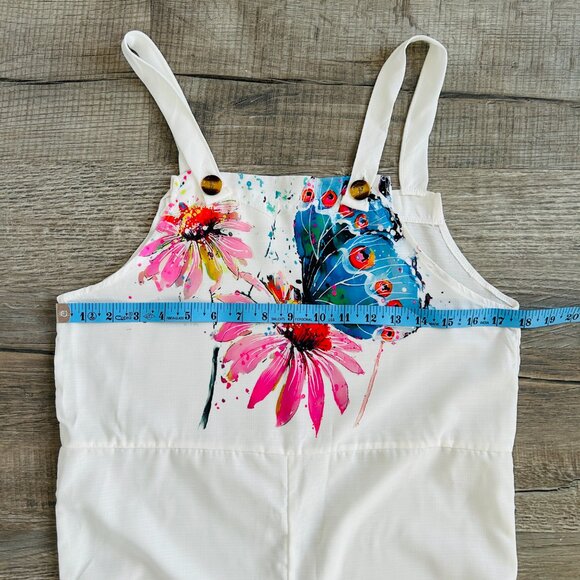 Lightweight jumpsuit with POCKETS and floral print on bib (size S) - Picture 9 of 11